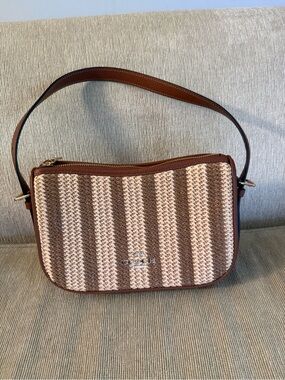 Coach Brown and Cream Striped Woven Kailey Shoulder Bag